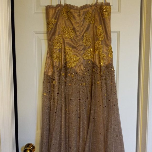 Brown and Gold Strapless Dress - Picture 2 of 6